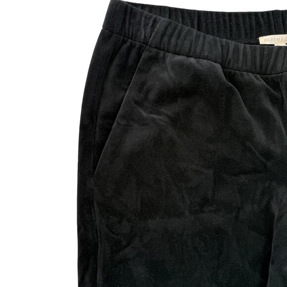 Eileen Fisher Black Velour Pull On Pants Size Large Straight Leg Pockets - Picture 2 of 6